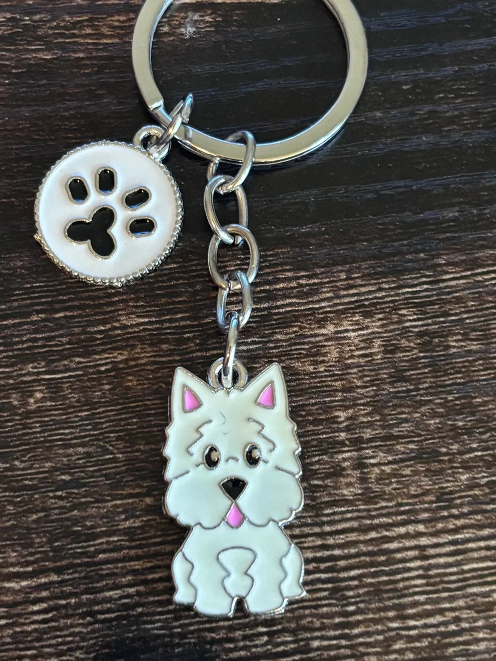 White Westie Dog Keychain with Paw Charm